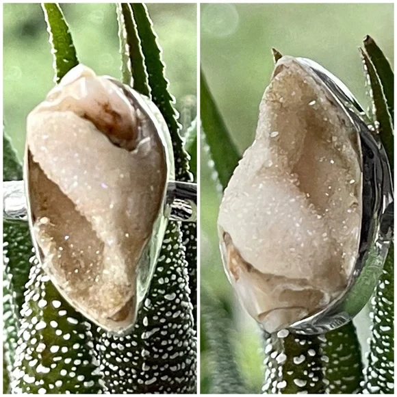 Incredible Natural Spiralite Fossil Druzy GemShell Ring | sz 10.25 - Picture 6 of 13